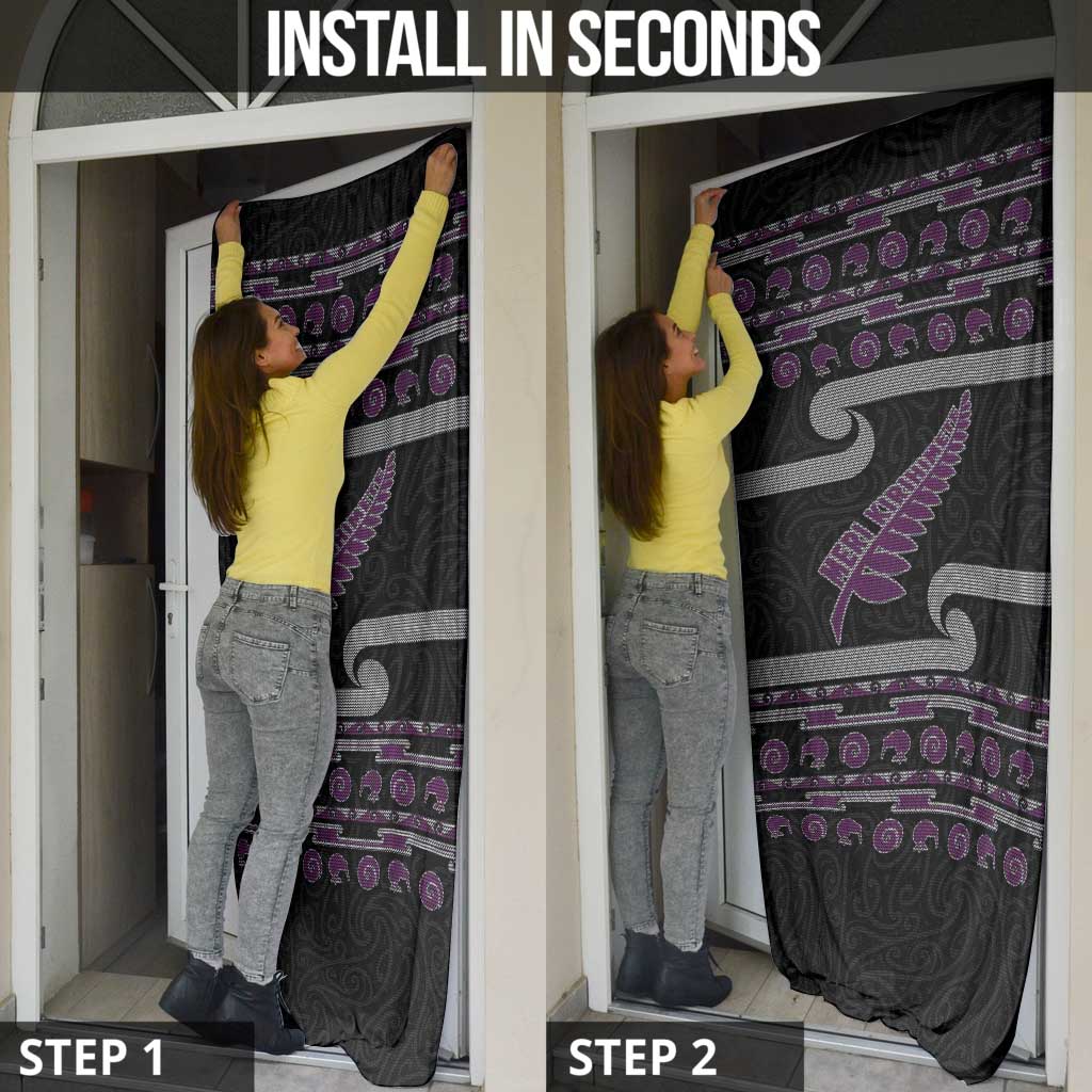 New Zealand Christmas Door Cover Meri Kirihimete Silver Fern Knit Style Purple Color - Polynesian Pride