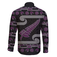 New Zealand Christmas Family Matching Mermaid Dress and Hawaiian Shirt Meri Kirihimete Silver Fern Knit Style Purple Color - Polynesian Pride