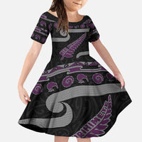 New Zealand Christmas Family Matching Off Shoulder Maxi Dress and Hawaiian Shirt Meri Kirihimete Silver Fern Knit Style Purple Color - Polynesian Pride