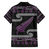 New Zealand Christmas Family Matching Puletasi and Hawaiian Shirt Meri Kirihimete Silver Fern Knit Style Purple Color - Polynesian Pride