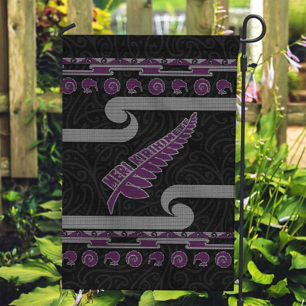 New Zealand Christmas Garden Flag Meri Kirihimete Silver Fern Knit Style Purple Color - Polynesian Pride