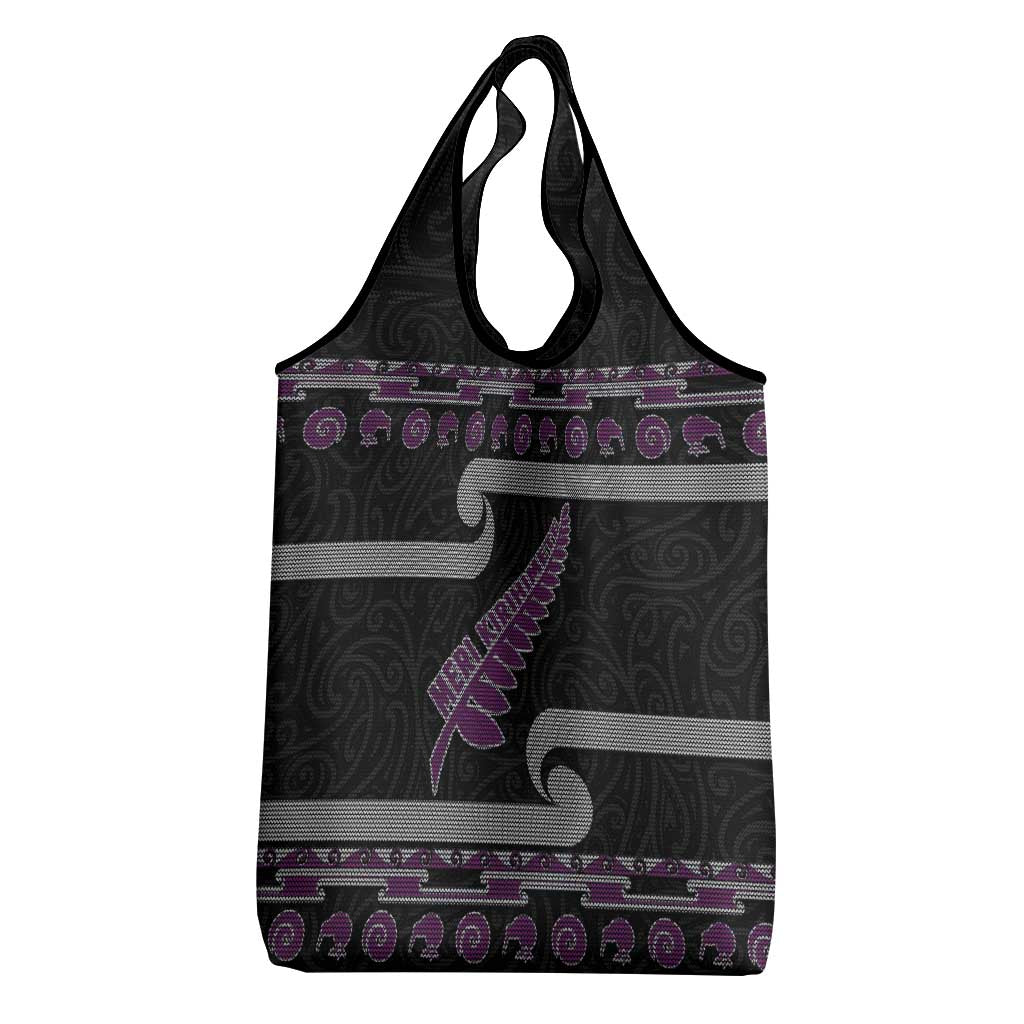 New Zealand Christmas Grocery Bag Meri Kirihimete Silver Fern Knit Style Purple Color - Polynesian Pride