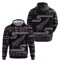 New Zealand Christmas Hoodie Meri Kirihimete Silver Fern Knit Style Purple Color - Polynesian Pride