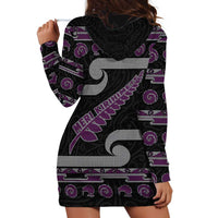 New Zealand Christmas Hoodie Dress Meri Kirihimete Silver Fern Knit Style Purple Color - Polynesian Pride
