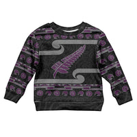 New Zealand Christmas Kid Ugly Christmas Sweater Meri Kirihimete Silver Fern Knit Style Purple Color - Polynesian Pride
