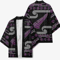 New Zealand Christmas Kimono Meri Kirihimete Silver Fern Knit Style Purple Color - Polynesian Pride