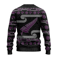 New Zealand Christmas Ugly Christmas Sweater Meri Kirihimete Silver Fern Knit Style Purple Color - Polynesian Pride
