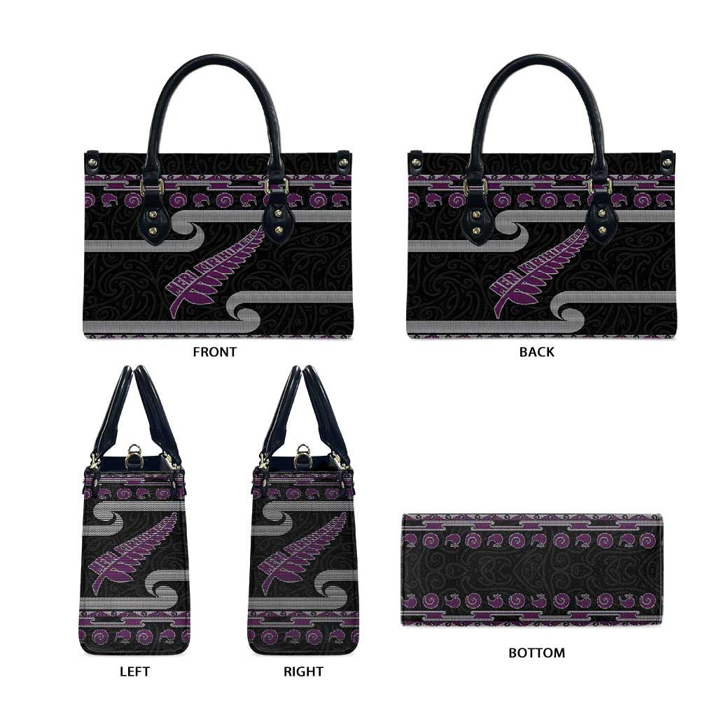 New Zealand Christmas Leather Bag Meri Kirihimete Silver Fern Knit Style Purple Color - Polynesian Pride