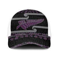 New Zealand Christmas Mesh Trucker Cap Meri Kirihimete Silver Fern Knit Style Purple Color - Polynesian Pride