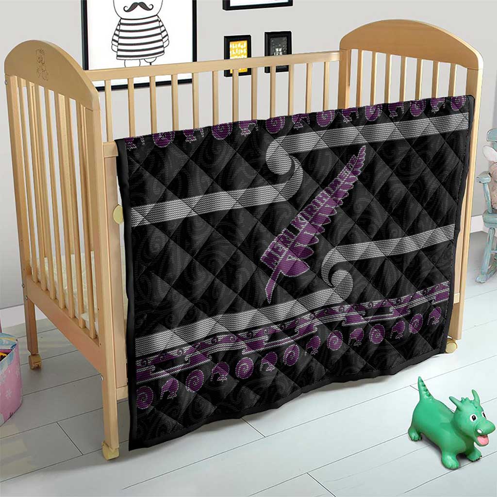 New Zealand Christmas Quilt Meri Kirihimete Silver Fern Knit Style Purple Color - Polynesian Pride