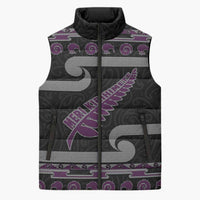 New Zealand Christmas Sleeveless Puffer Jacket Meri Kirihimete Silver Fern Knit Style Purple Color - Polynesian Pride