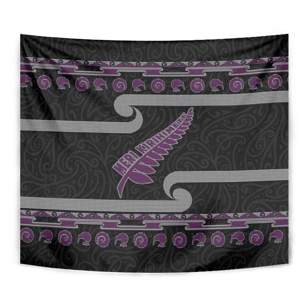 New Zealand Christmas Tapestry Meri Kirihimete Silver Fern Knit Style Purple Color - Polynesian Pride