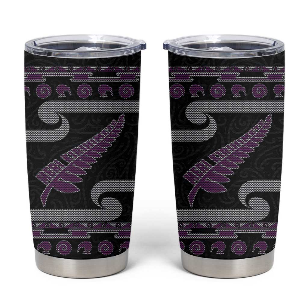 New Zealand Christmas Tumbler Cup Meri Kirihimete Silver Fern Knit Style Purple Color - Polynesian Pride