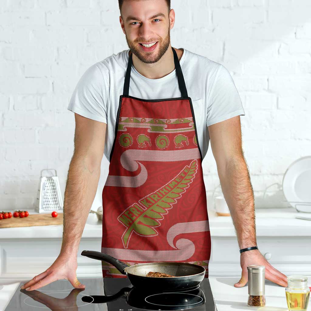 New Zealand Christmas Apron Meri Kirihimete Silver Fern Knit Style Green Color - Polynesian Pride