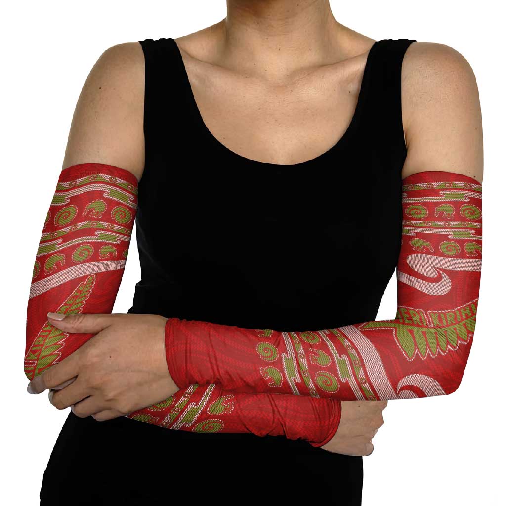 New Zealand Christmas Arm Sleeves Meri Kirihimete Silver Fern Knit Style Green Color - Polynesian Pride