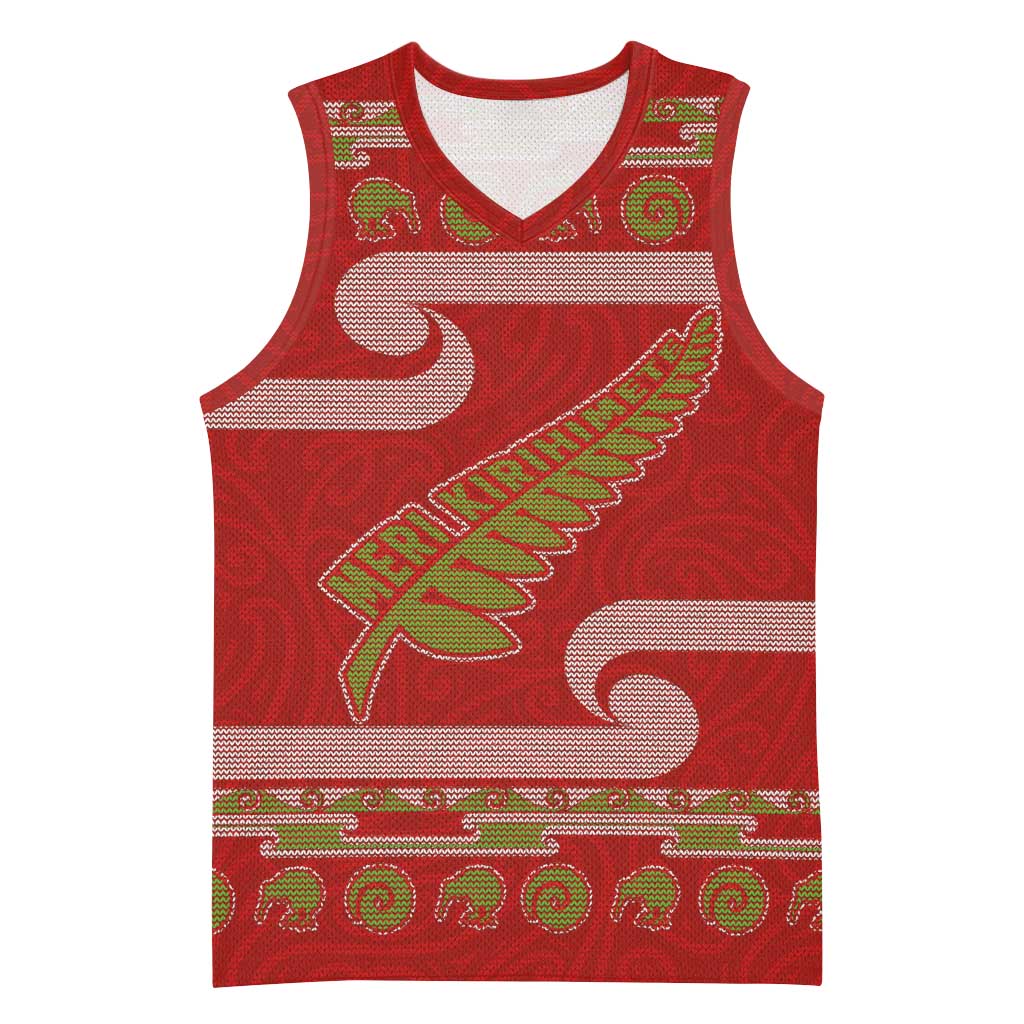 New Zealand Christmas Basketball Jersey Meri Kirihimete Silver Fern Knit Style Green Color - Polynesian Pride