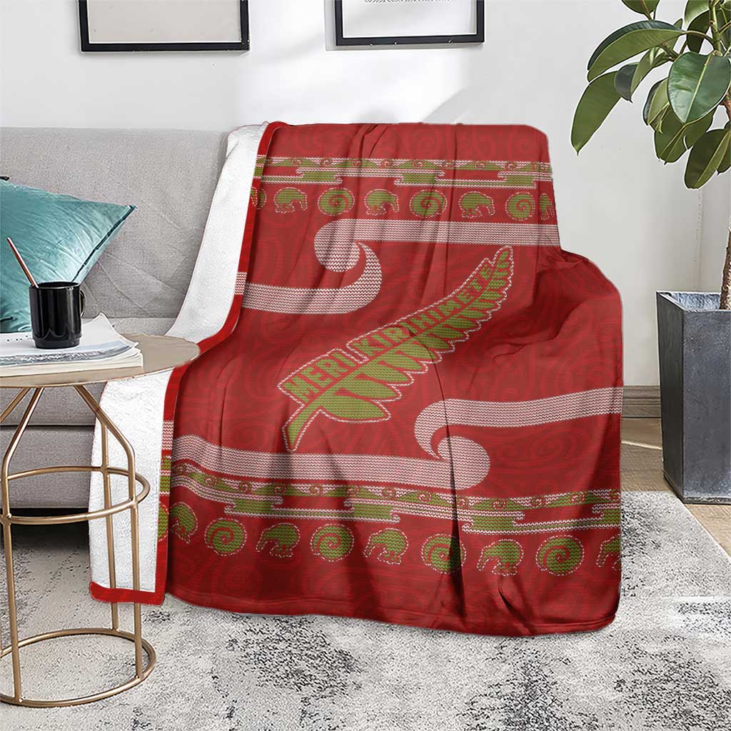 New Zealand Christmas Blanket Meri Kirihimete Silver Fern Knit Style Green Color - Polynesian Pride