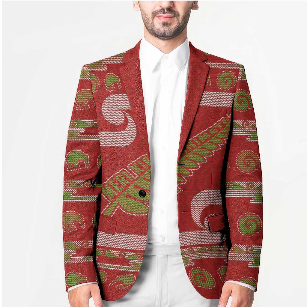 New Zealand Christmas Blazer Meri Kirihimete Silver Fern Knit Style Green Color - Polynesian Pride
