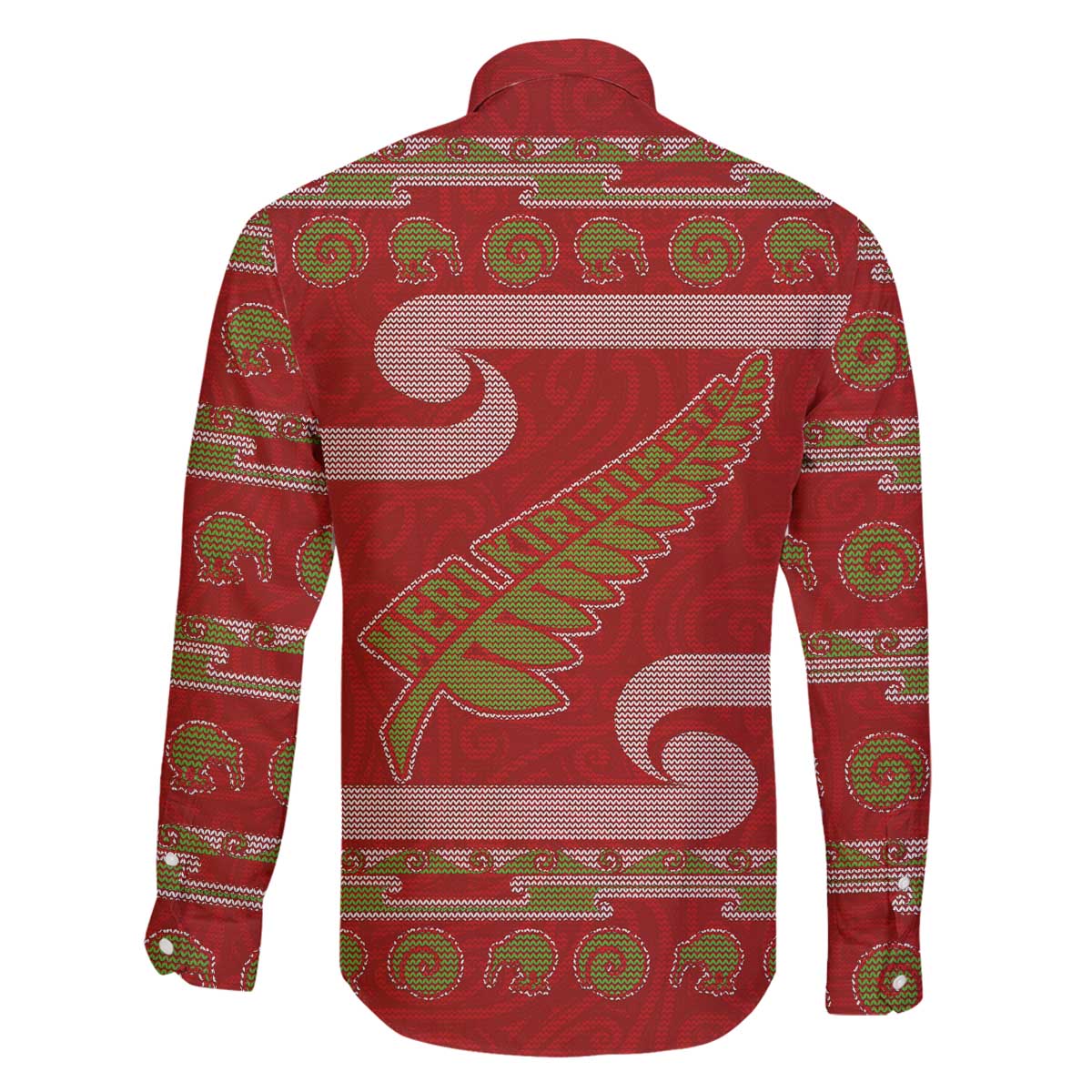 New Zealand Christmas Family Matching Off The Shoulder Long Sleeve Dress and Hawaiian Shirt Meri Kirihimete Silver Fern Knit Style Green Color - Polynesian Pride