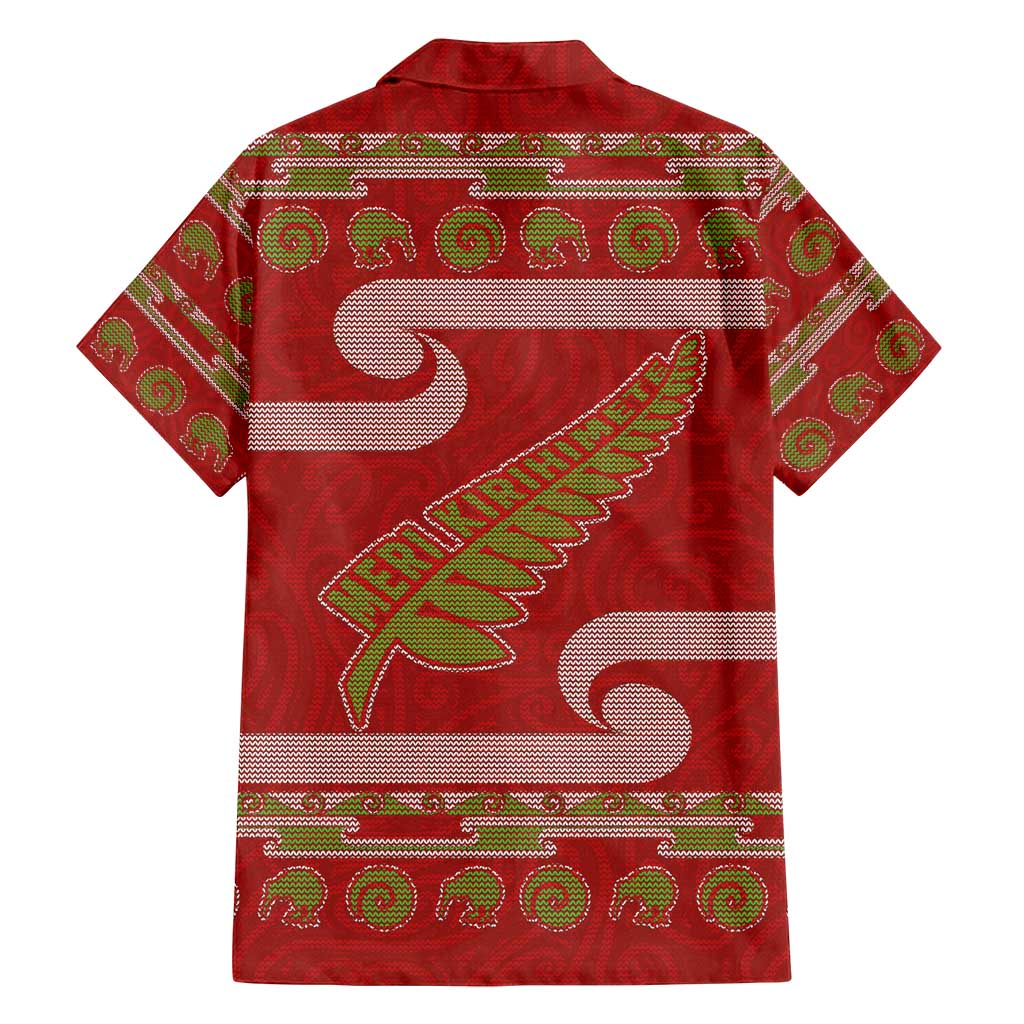 New Zealand Christmas Family Matching Off Shoulder Short Dress and Hawaiian Shirt Meri Kirihimete Silver Fern Knit Style Green Color - Polynesian Pride
