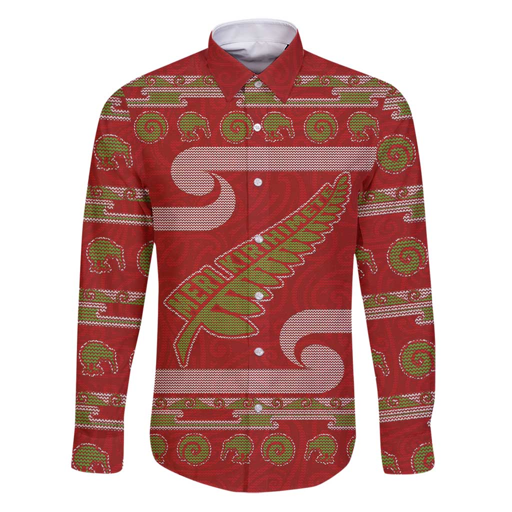 New Zealand Christmas Family Matching Puletasi and Hawaiian Shirt Meri Kirihimete Silver Fern Knit Style Green Color - Polynesian Pride