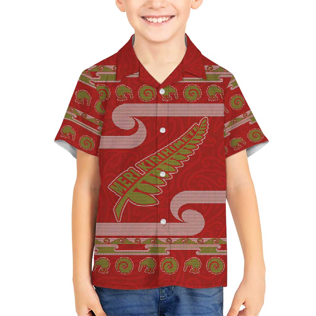 New Zealand Christmas Family Matching Summer Maxi Dress and Hawaiian Shirt Meri Kirihimete Silver Fern Knit Style Green Color - Polynesian Pride