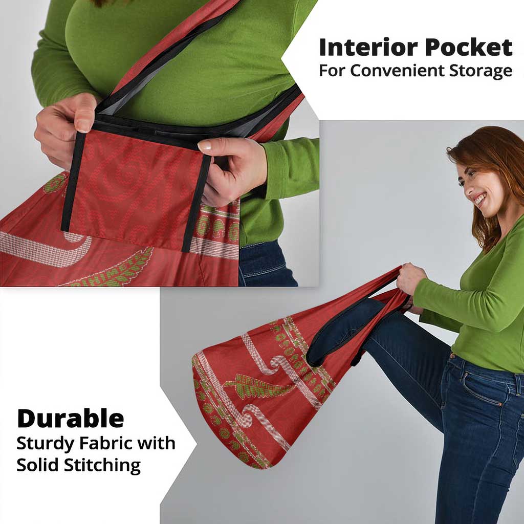 New Zealand Christmas Grocery Bag Meri Kirihimete Silver Fern Knit Style Green Color - Polynesian Pride