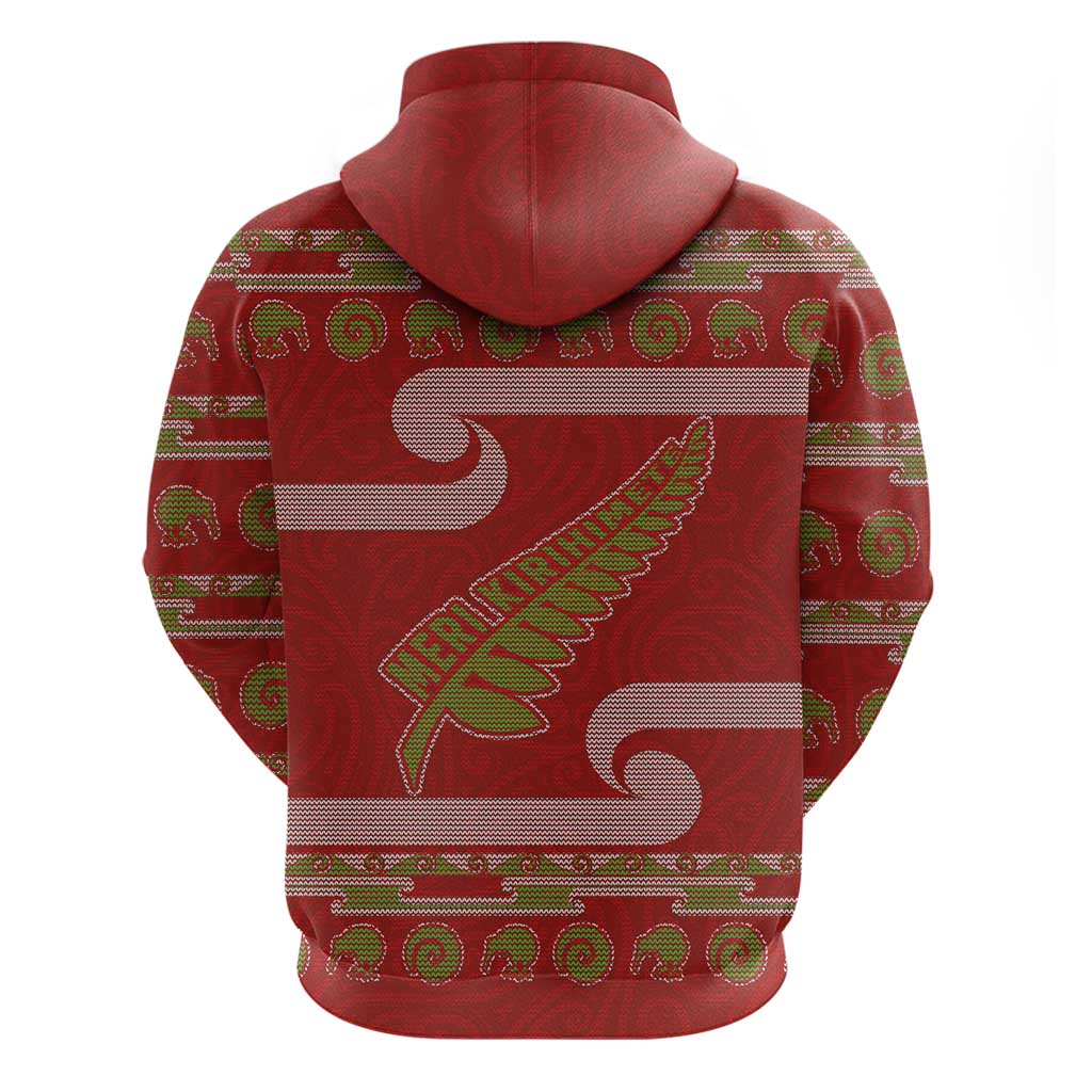 New Zealand Christmas Hoodie Meri Kirihimete Silver Fern Knit Style Green Color - Polynesian Pride