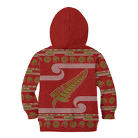 New Zealand Christmas Kid Hoodie Meri Kirihimete Silver Fern Knit Style Green Color - Polynesian Pride
