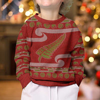 New Zealand Christmas Kid Ugly Christmas Sweater Meri Kirihimete Silver Fern Knit Style Green Color - Polynesian Pride