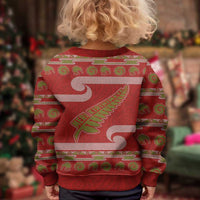 New Zealand Christmas Kid Ugly Christmas Sweater Meri Kirihimete Silver Fern Knit Style Green Color - Polynesian Pride