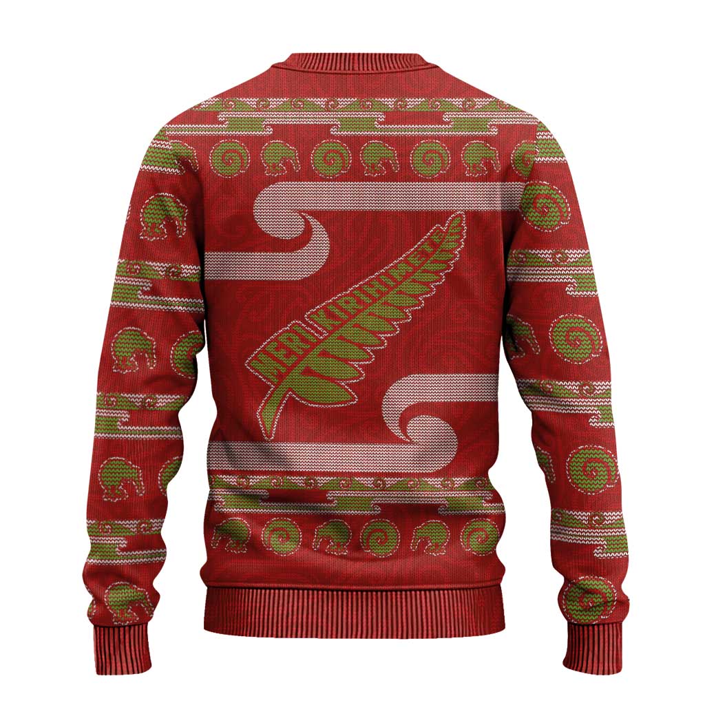 New Zealand Christmas Ugly Christmas Sweater Meri Kirihimete Silver Fern Knit Style Green Color - Polynesian Pride