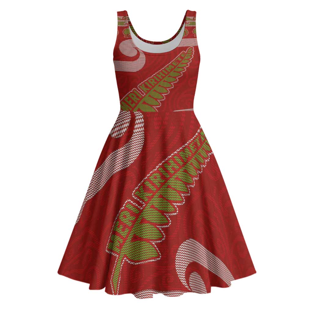 New Zealand Christmas Midi Dress Meri Kirihimete Silver Fern Knit Style Green Color - Polynesian Pride