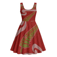 New Zealand Christmas Midi Dress Meri Kirihimete Silver Fern Knit Style Green Color - Polynesian Pride