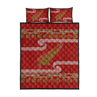 New Zealand Christmas Quilt Bed Set Meri Kirihimete Silver Fern Knit Style Green Color - Polynesian Pride