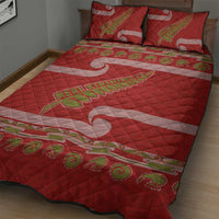 New Zealand Christmas Quilt Bed Set Meri Kirihimete Silver Fern Knit Style Green Color - Polynesian Pride