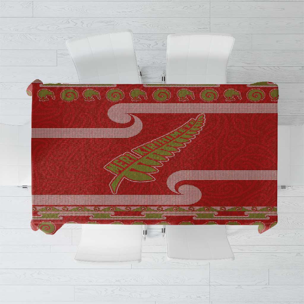 New Zealand Christmas Tablecloth Meri Kirihimete Silver Fern Knit Style Green Color - Polynesian Pride