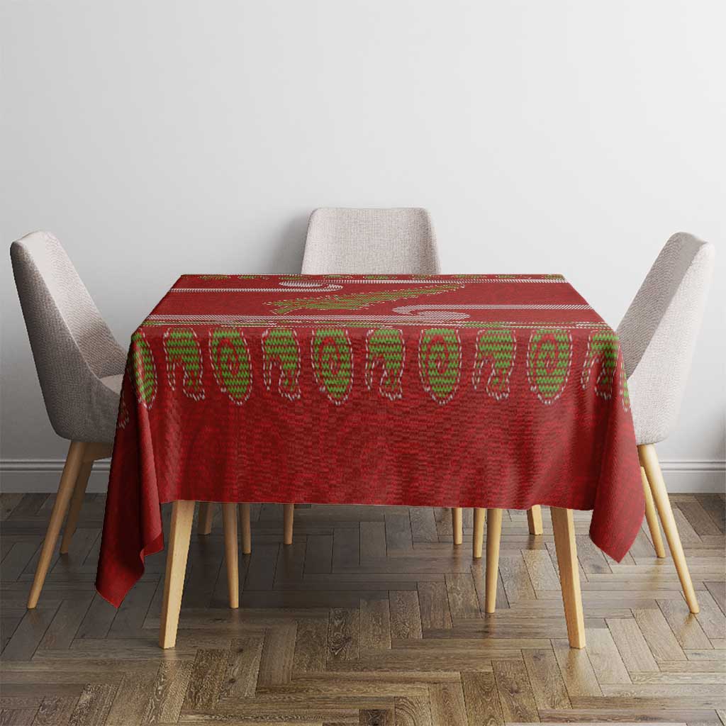 New Zealand Christmas Tablecloth Meri Kirihimete Silver Fern Knit Style Green Color - Polynesian Pride