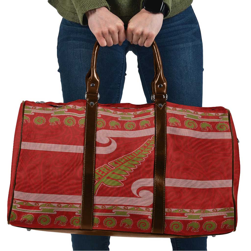 New Zealand Christmas Travel Bag Meri Kirihimete Silver Fern Knit Style Green Color - Polynesian Pride