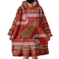 New Zealand Christmas Wearable Blanket Hoodie Meri Kirihimete Silver Fern Knit Style Green Color - Polynesian Pride