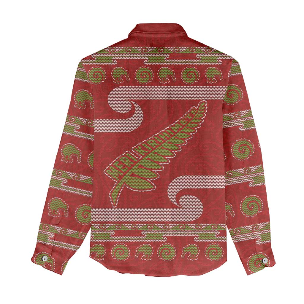 New Zealand Christmas Women Casual Shirt Meri Kirihimete Silver Fern Knit Style Green Color - Polynesian Pride