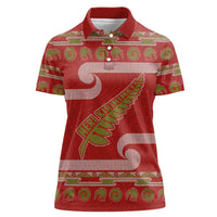 New Zealand Christmas Women Polo Shirt Meri Kirihimete Silver Fern Knit Style Green Color - Polynesian Pride