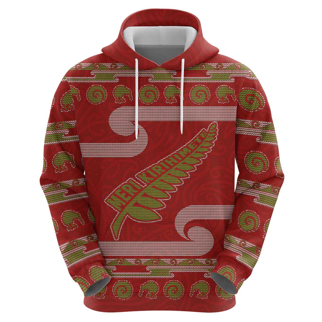 New Zealand Christmas Zip Hoodie Meri Kirihimete Silver Fern Knit Style Green Color - Polynesian Pride