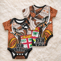 Fiji Australia Rugby Baby Onesie Kangaroo and Palm Tree Orange Tapa Pattern Mix Aboriginal LT03 - Polynesian Pride