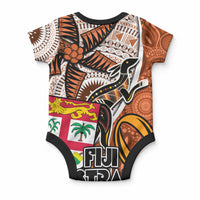 Fiji Australia Rugby Baby Onesie Kangaroo and Palm Tree Orange Tapa Pattern Mix Aboriginal LT03 - Polynesian Pride