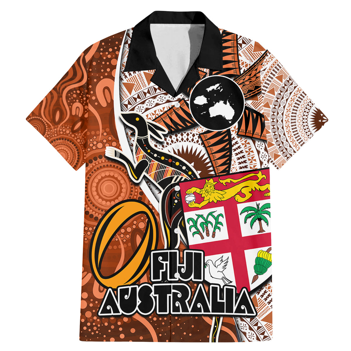 fiji-australia-rugby-family-matching-mermaid-dress-and-hawaiian-shirt-kangaroo-and-palm-tree-orange-tapa-pattern-mix-aboriginal