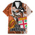 Fiji Australia Rugby Family Matching Puletasi Dress and Hawaiian Shirt Kangaroo and Palm Tree Orange Tapa Pattern Mix Aboriginal LT03 Dad's Shirt - Short Sleeve Orange - Polynesian Pride