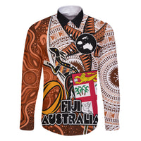 fiji-australia-rugby-family-matching-short-sleeve-bodycon-dress-and-hawaiian-shirt-kangaroo-and-palm-tree-orange-tapa-pattern-mix-aboriginal