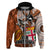 Fiji Australia Rugby Hoodie Kangaroo and Palm Tree Orange Tapa Pattern Mix Aboriginal LT03 Zip Hoodie Orange - Polynesian Pride