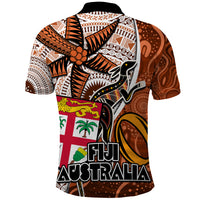 Fiji Australia Rugby Polo Shirt Kangaroo and Palm Tree Orange Tapa Pattern Mix Aboriginal LT03 - Polynesian Pride